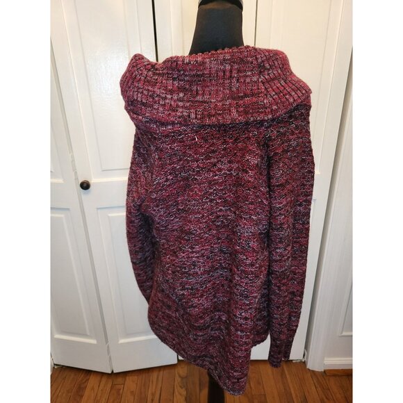 Burgundy/Gray Chunky Knit Cowl Neck/Off Shoulder Sweater Tunic XL Y2K Fall Retro - Picture 2 of 7